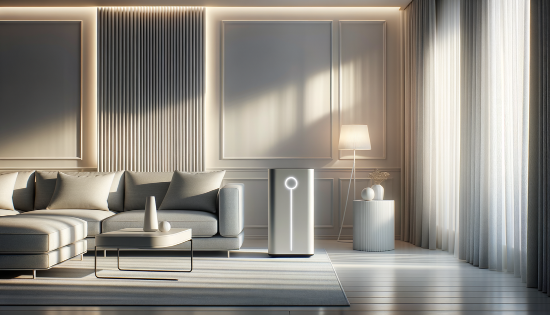 modern living room with air purifier and led lights in soft daylight