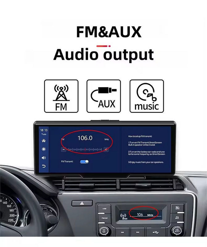 10.26-inch CarPlay with Wireless Android Auto and 4k 2-Channel Dash Camera