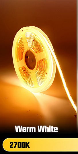COB 24V LED Strip Light 1920 LEDs High CRI 90+, 10W/M Flexible LED Tape Light,2700K 3000K 4000K, 6000K 900–1000LM/M, 8mm Slim Cuttable Every 50mm, cETLus Certified Indoor LED Strip, 5M Roll