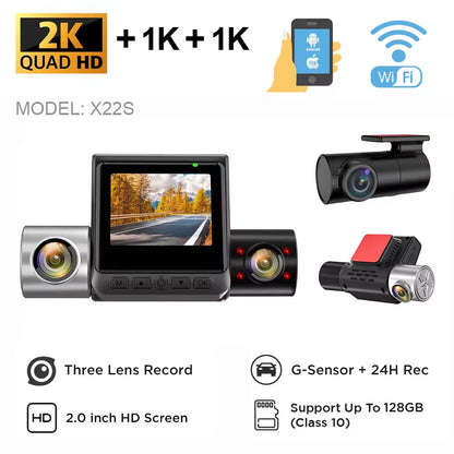 4K Car Front Inside Back 3 Channel Dash Camera 2” IPS Screen with WIFI