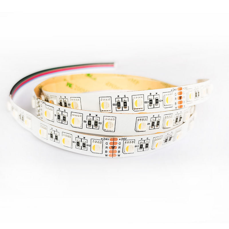5050 RGBW LED Strip Light 24V DC, 14.4W/M High Brightness, 300 LEDs, Flexible LED Tape Light, Full Color RGBW, 10mm Width, IP20 Indoor, cETLus Certified, 5M Roll
