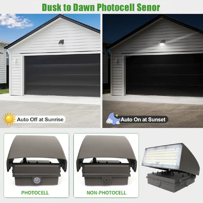 LED Wall Pack Light with Dusk-to-Dawn Photocell, 0-90° Adjustable