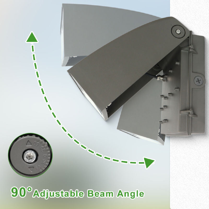 LED Wall Pack Light with Dusk-to-Dawn Photocell, 0-90° Adjustable