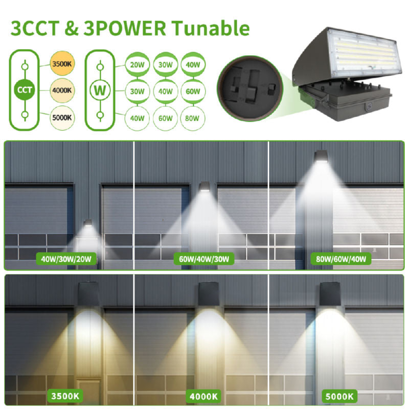LED Wall Pack Light with Dusk-to-Dawn Photocell, 0-90° Adjustable