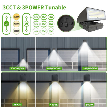 LED Wall Pack Light with Dusk-to-Dawn Photocell, 0-90° Adjustable