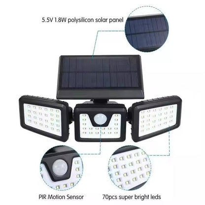 Solar Powered IP65 2400mA Adjustable 3 Head Motion Sensor Night Light