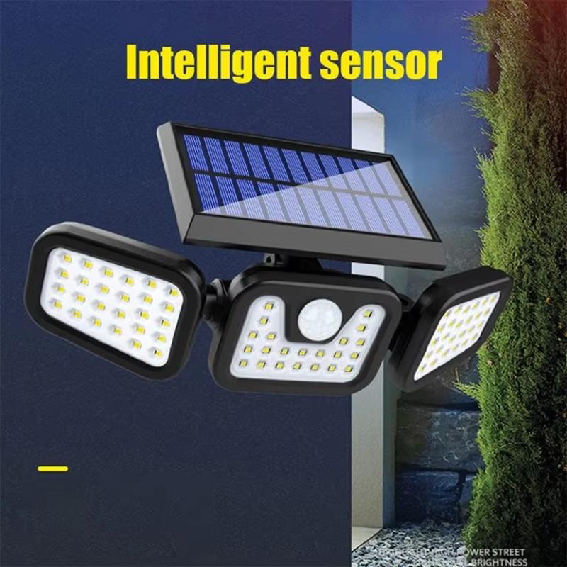 Solar Powered IP65 2400mA Adjustable 3 Head Motion Sensor Night Light