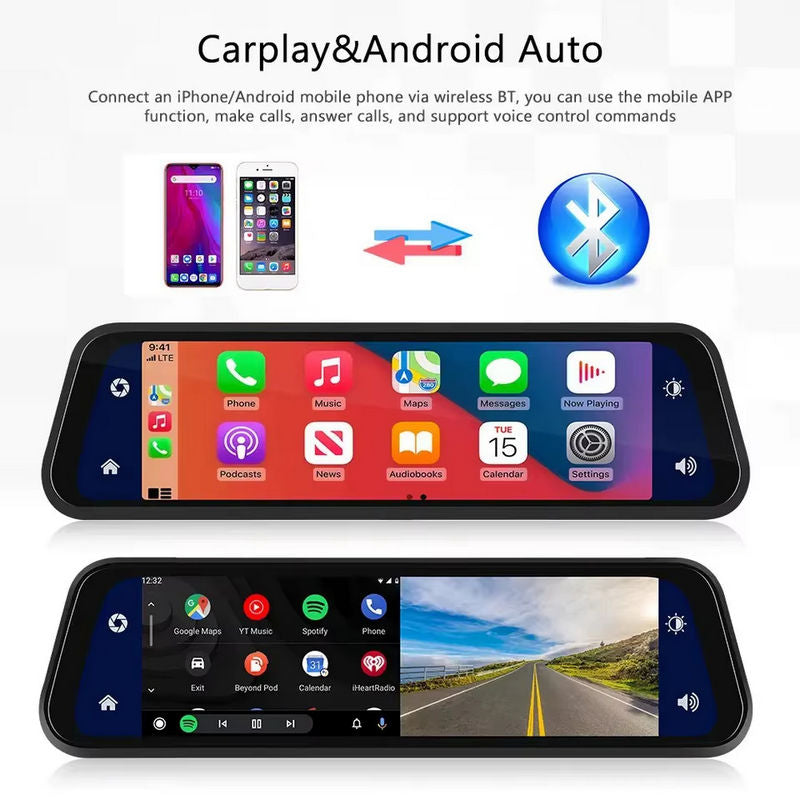 4K Mirror Wireless Car Play with Dual Dash Camera 10” IPS Screen with WIFI