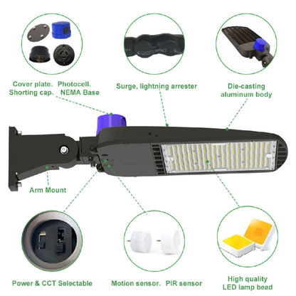 LED Area/Flood Light Pro-Series, Outdoor IP65, Pre-Select 3 Wattage 150-200-240 watts, 3CCT, 150Lm/W, 120-347V