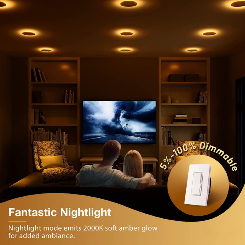 WIFI RGB 4 Inch Smart LED Canless Recessed Pot Light with Night Light
