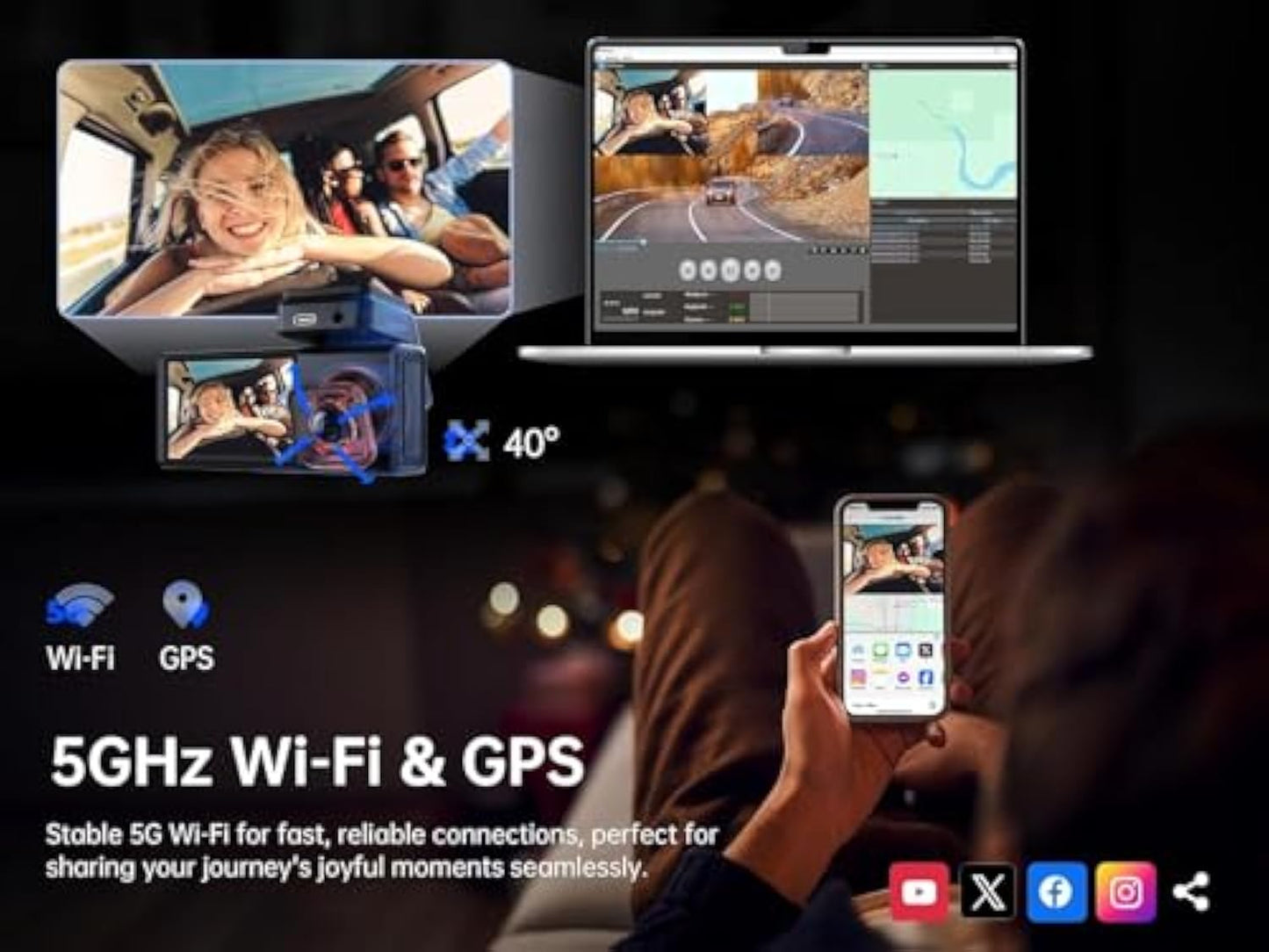 Pelsee P2Trio 4K Dash Cam Front and Rear Inside WiFi,64GB Memory Card