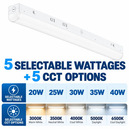 4FT / 8FT Linkable LED Linear Strip Light | Wattage & 5CCT Selectable | 120–347V