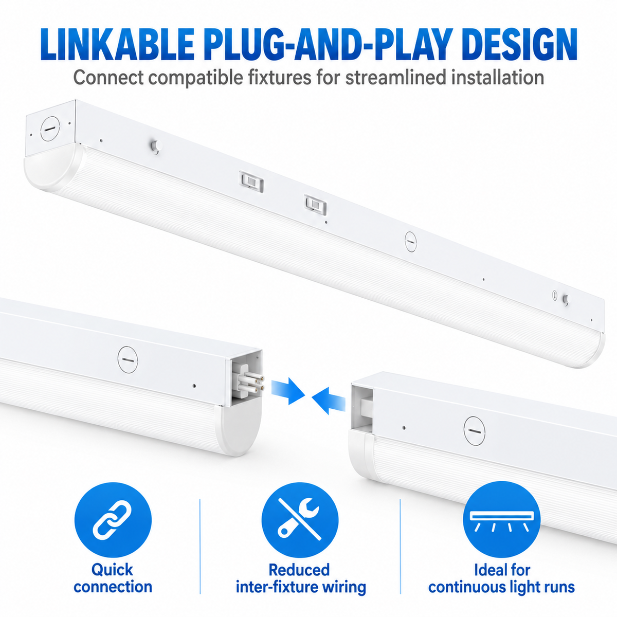 4FT / 8FT Linkable LED Linear Strip Light | Wattage & 5CCT Selectable | 120–347V