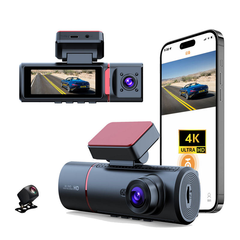4K+720P+720P 3CH Dash Cam With WiFi,64GB Memory Card