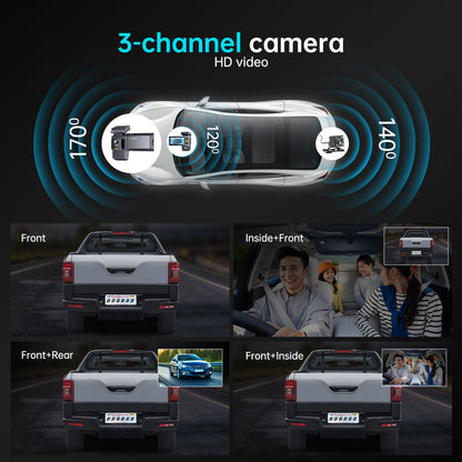 4K+1080P+1080P 3CH Dash Cam With WiFi,64GB Memory Card