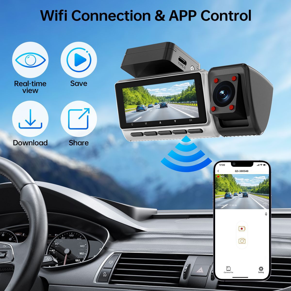 2K+1080P+1080P 3CH Dash Cam With WiFi