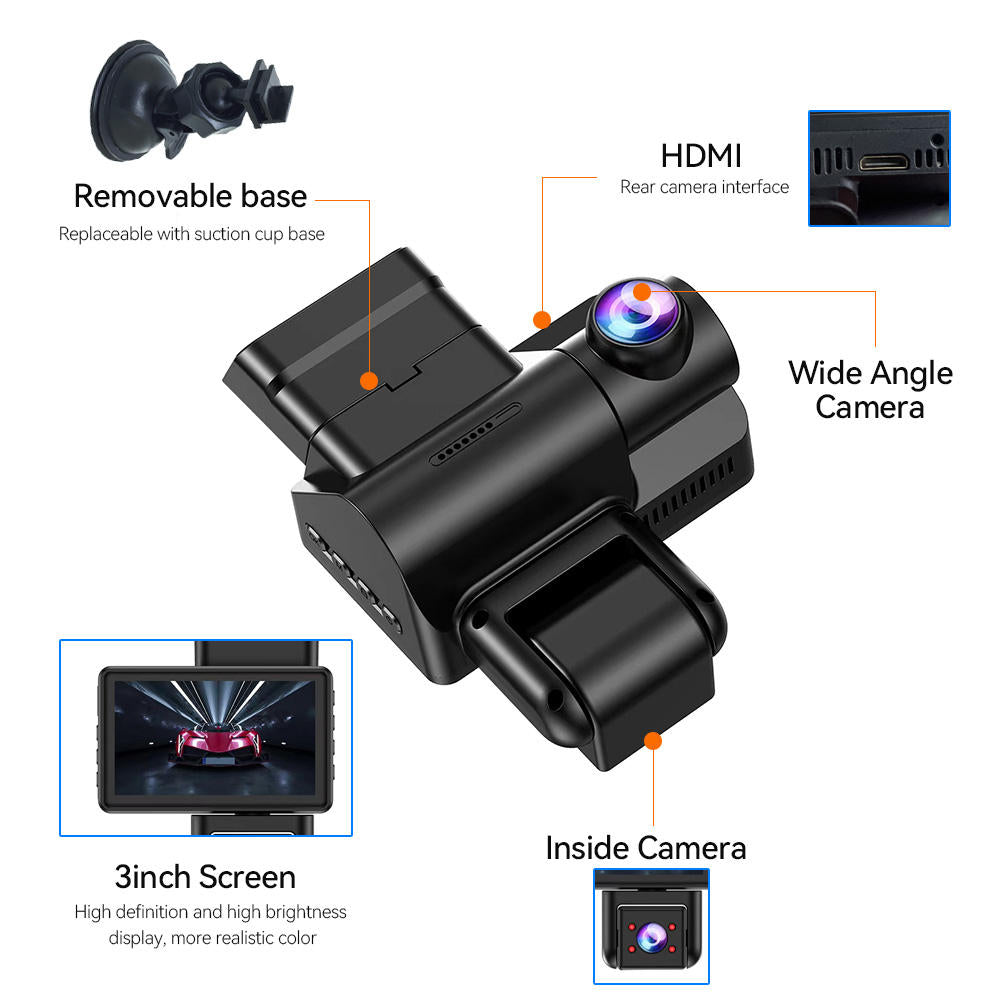 1080P +720P+720P 3CH Dash Cam With WiFi