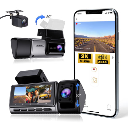 2K+1080P+1080P 3CH Dash Cam With WiFi