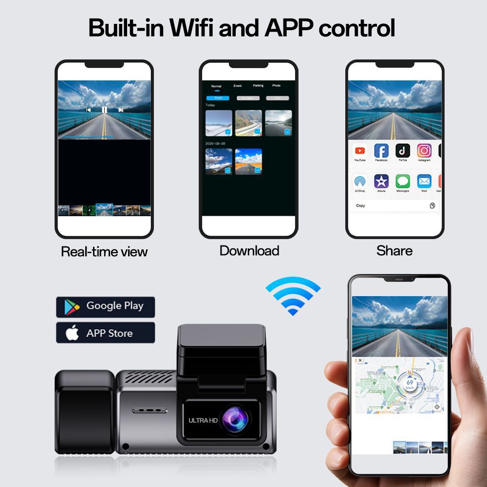 2K+1080P+1080P 3CH Dash Cam With WiFi