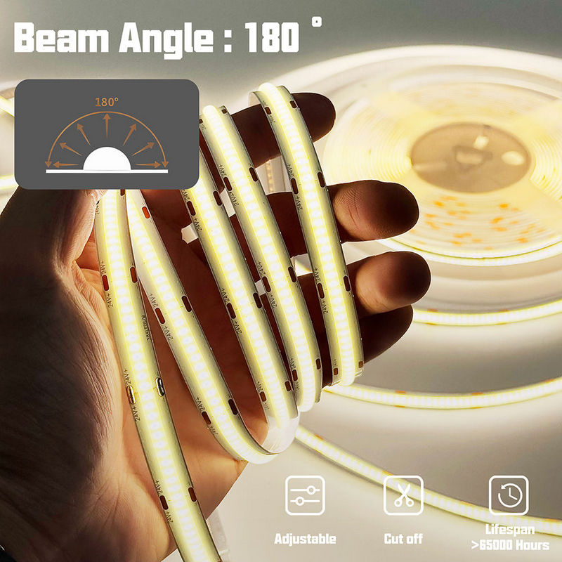 COB 24V LED Strip Light 1920 LEDs High CRI 90+, 10W/M Flexible LED Tape Light,2700K 3000K 4000K, 6000K 900–1000LM/M, 8mm Slim Cuttable Every 50mm, cETLus Certified Indoor LED Strip, 5M Roll