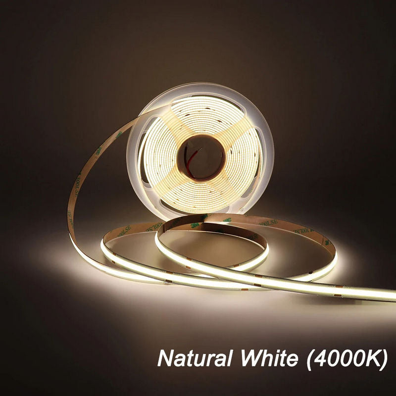 COB 24V LED Strip Light 1920 LEDs High CRI 90+, 10W/M Flexible LED Tape Light,2700K 3000K 4000K, 6000K 900–1000LM/M, 8mm Slim Cuttable Every 50mm, cETLus Certified Indoor LED Strip, 5M Roll