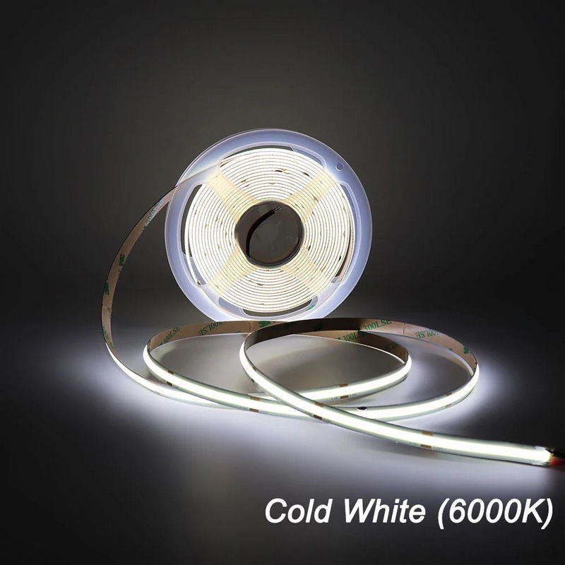 COB 24V LED Strip Light 1920 LEDs High CRI 90+, 10W/M Flexible LED Tape Light,2700K 3000K 4000K, 6000K 900–1000LM/M, 8mm Slim Cuttable Every 50mm, cETLus Certified Indoor LED Strip, 5M Roll