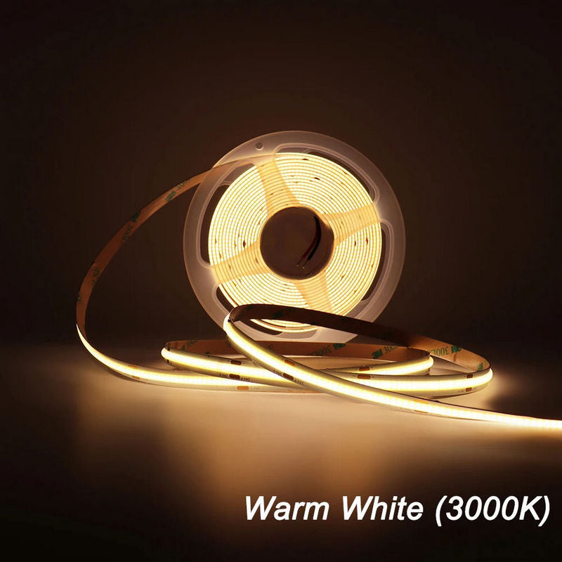 COB 24V LED Strip Light 1920 LEDs High CRI 90+, 10W/M Flexible LED Tape Light,2700K 3000K 4000K, 6000K 900–1000LM/M, 8mm Slim Cuttable Every 50mm, cETLus Certified Indoor LED Strip, 5M Roll