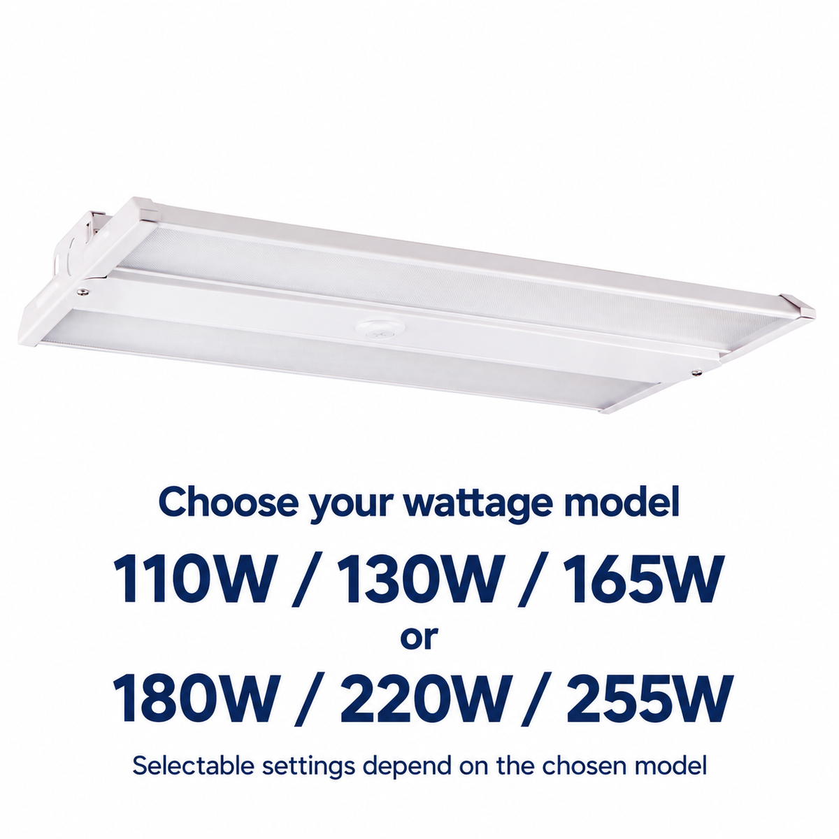 Selectable high bay wattage models: 110/130/165W or 180/220/255W