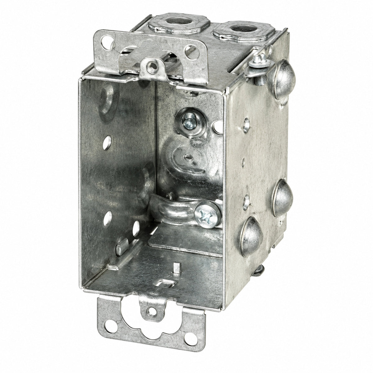 1104-L rectangular metal electrical box on white background