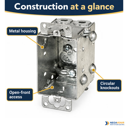 1104-L metal housing, open-front access and circular knockouts