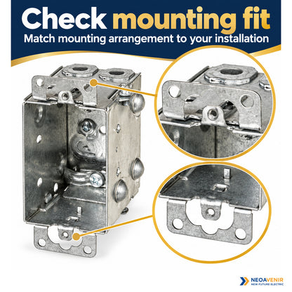 Mounting ears and fixing details on the 1104-L metal box