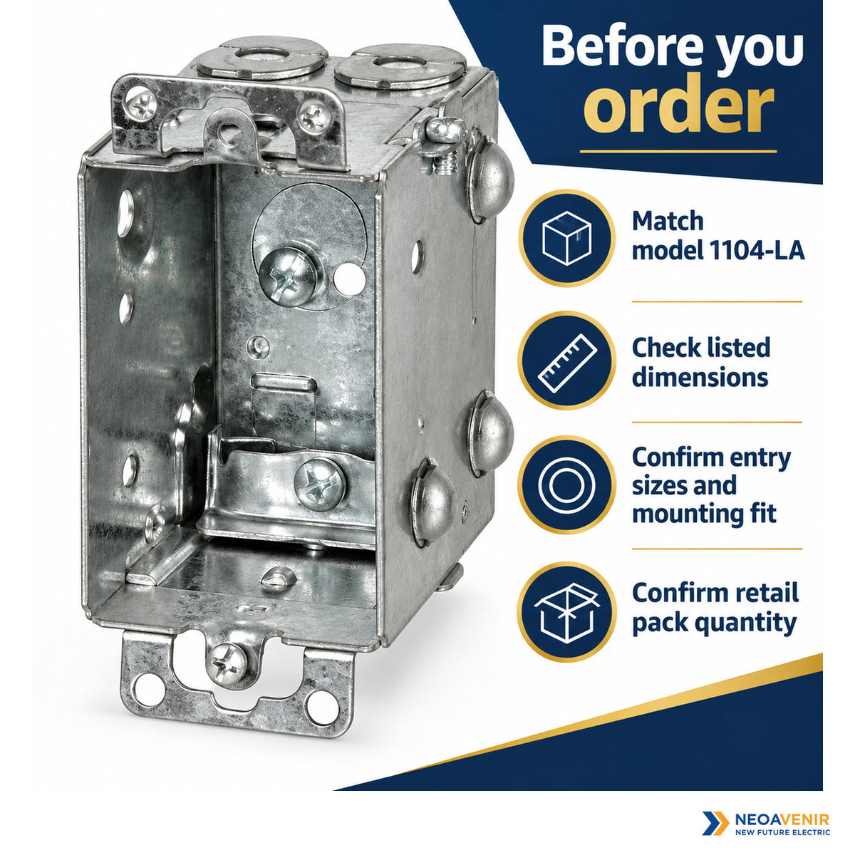 Buying checklist for matching 1104-LA model, dimensions and installation fit