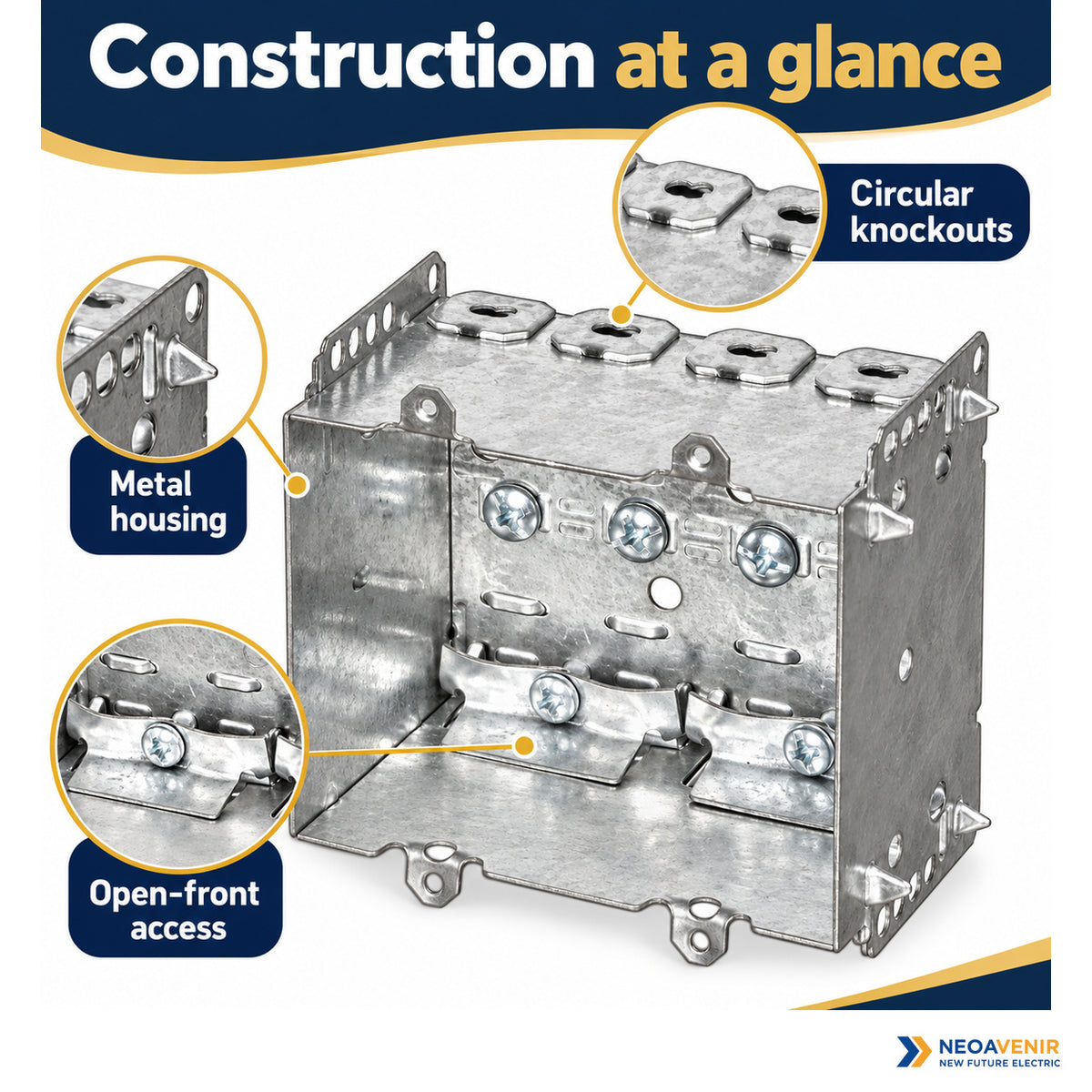 2104-LLE2 metal housing, open front and circular knockouts