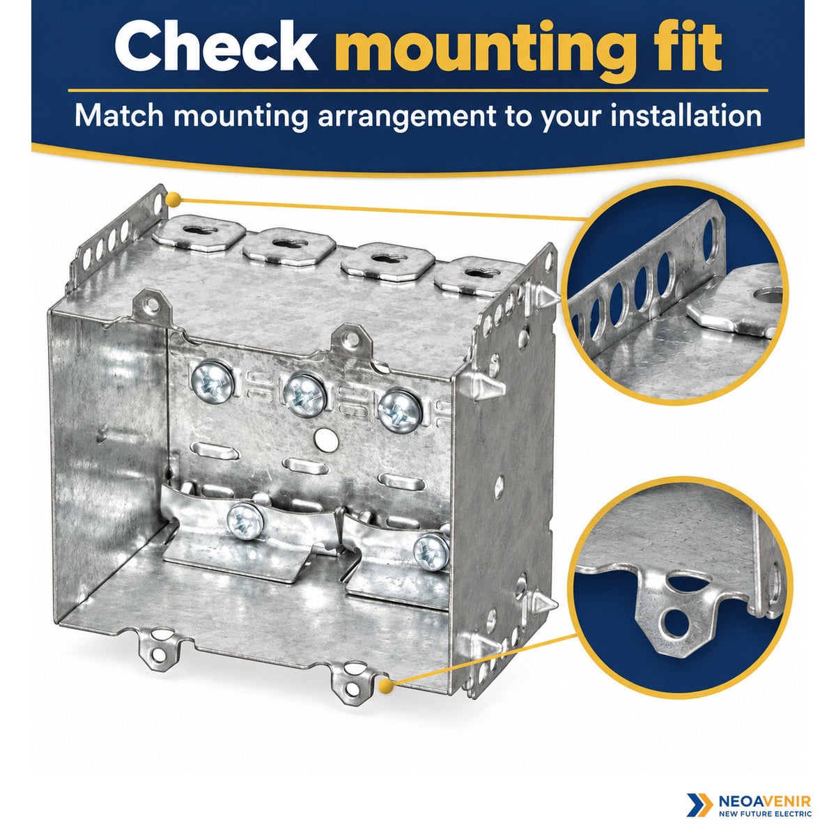 Slotted flanges and mounting details on the 2104-LLE2 box