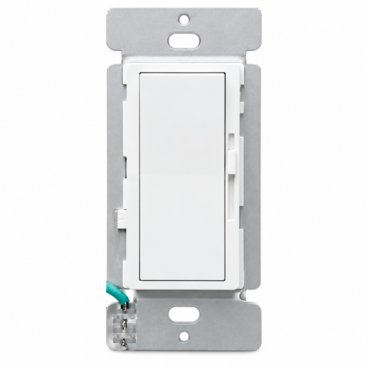 White Votatec BAK-004AG slide dimmer with rocker, right-side slider and mounting yoke